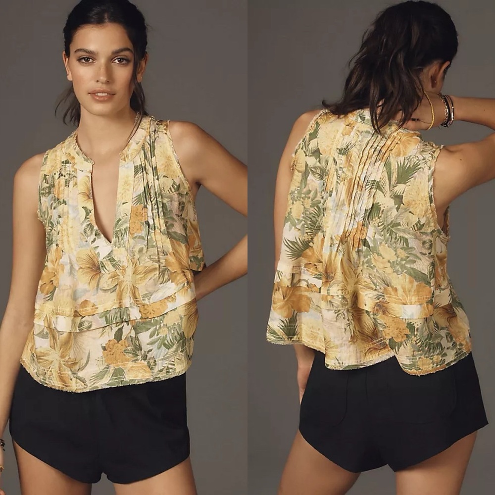 Anthropologie / Pilcro Raw-Edge Linen Swing Tank